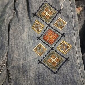Embroidered Denim Jacket with Geometric Patterns